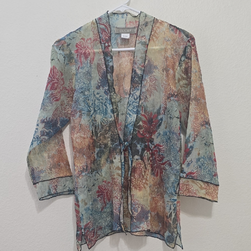 Dinah Lee Floral Chiffon Top - Pastel Blue & Pink S